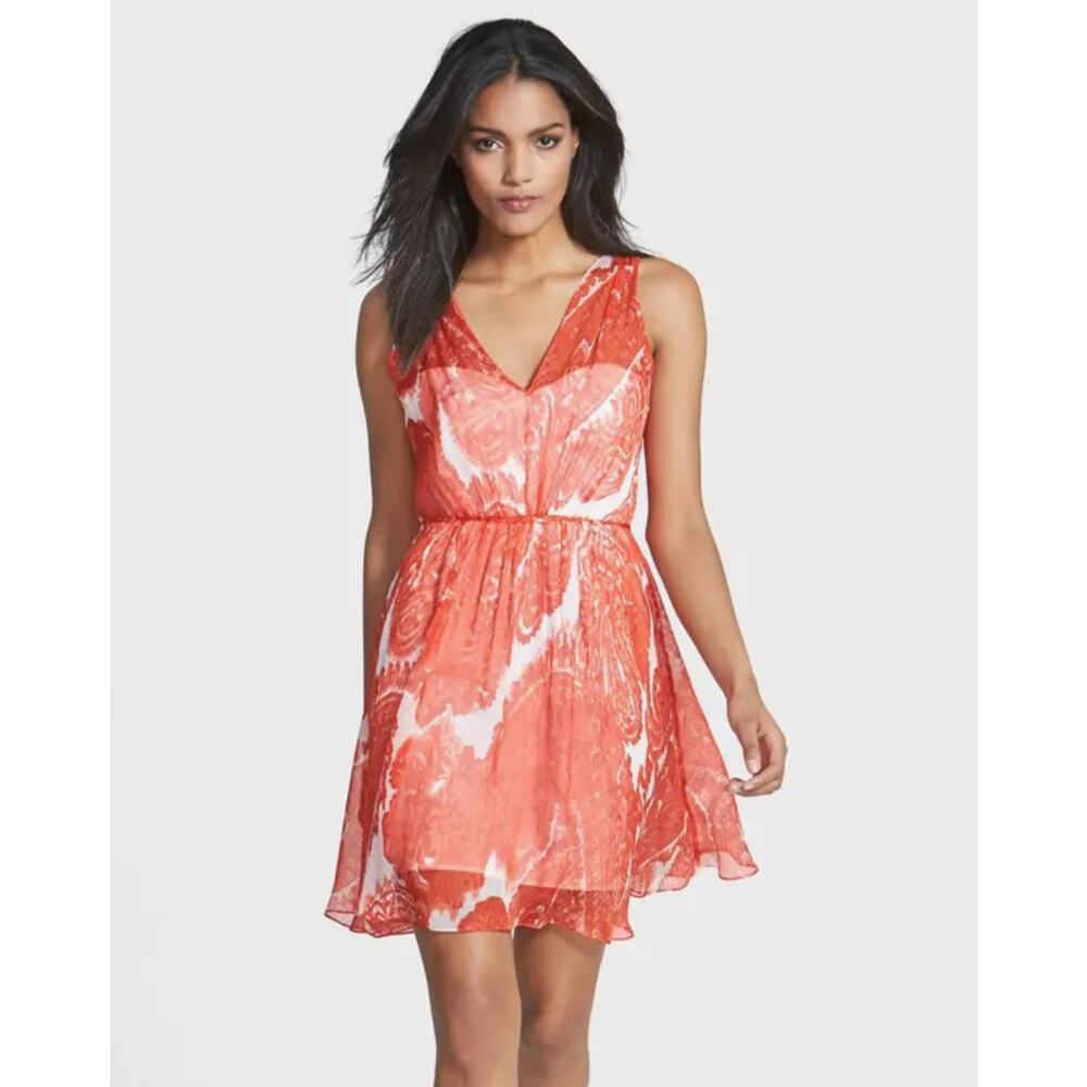 Milly 'Anna' Sz‎ 4 Poppy Red Silk Fit & Flare A-Line Short Cocktail Party Dress